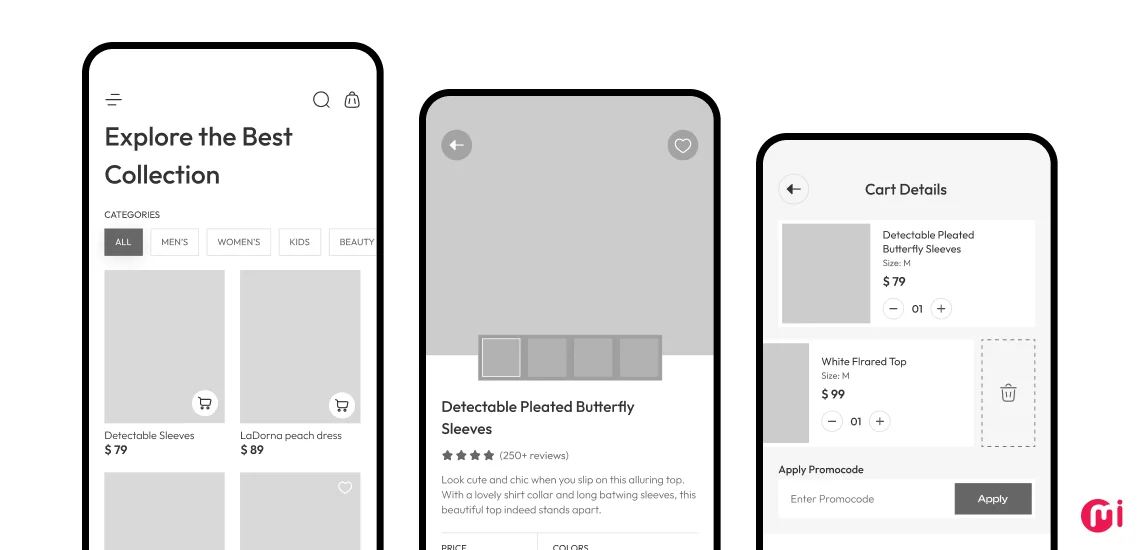 ecommerce mobile app wireframe