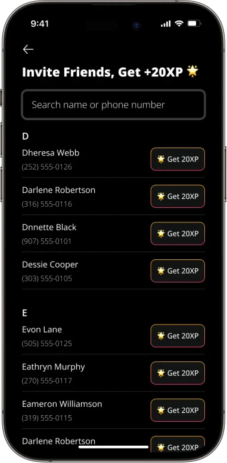 invite contact list screen